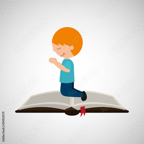 cute boy blessed on bible desing icon vector illustration