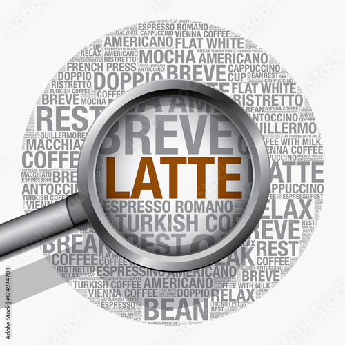Latte coffee word cloud concept vector design template