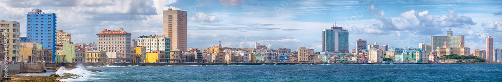 The Havana skyline and the famous seaside Malecon avenue