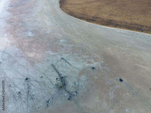 Top view of the salt lake mud sources. External similarity with craters. Mud healing springs