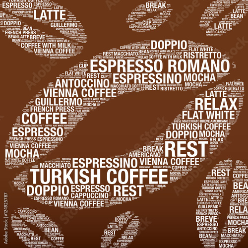 Coffee beans with word cloud vector illustration