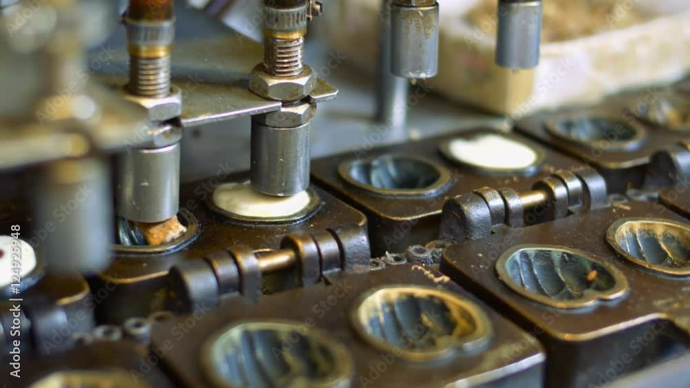 working process on cookies factory close-up