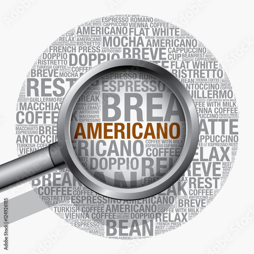 Americano coffee word cloud concept vector design template