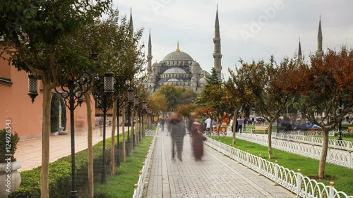 Famous Landmark The Blue Mosque And Tourists photo