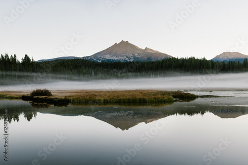 Foggy Lake Mountian Reflection 