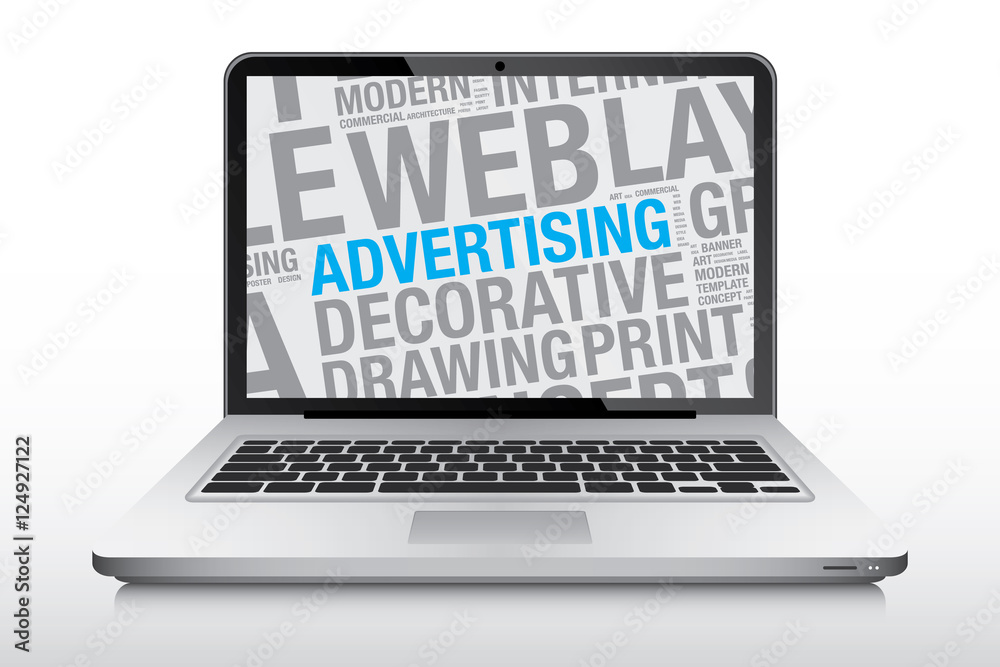 Advertising concept on laptop screen vector illustration Advertising concept on laptop screen vector illustration