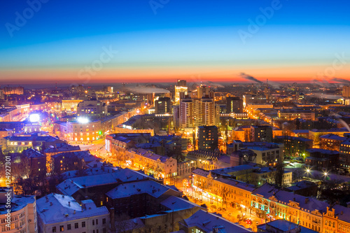 Voronezh from rooftop, winter night, prospect of Revolution 