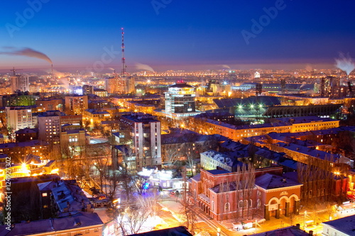 Voronezh from rooftop, winter evening, stadium, telecenter
