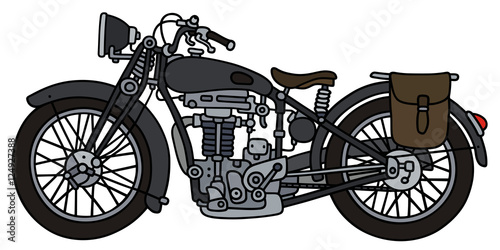Hand drawing of a vintage dark heavy motorbike