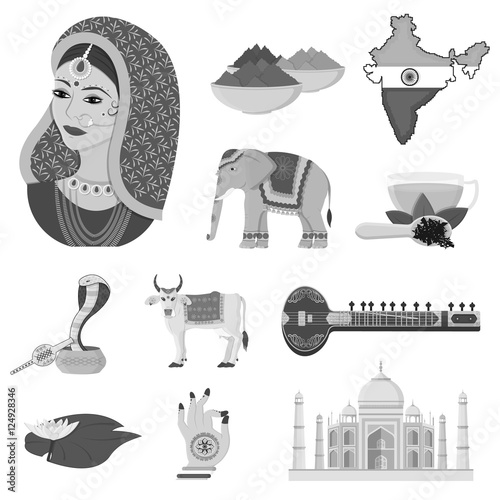 India set icons in monochrome style. Big collection of India vector symbol stock illustration photo