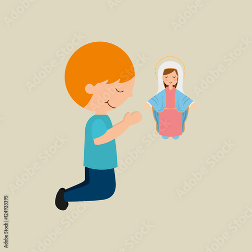 cute boy blessed on bible desing icon vector illustration