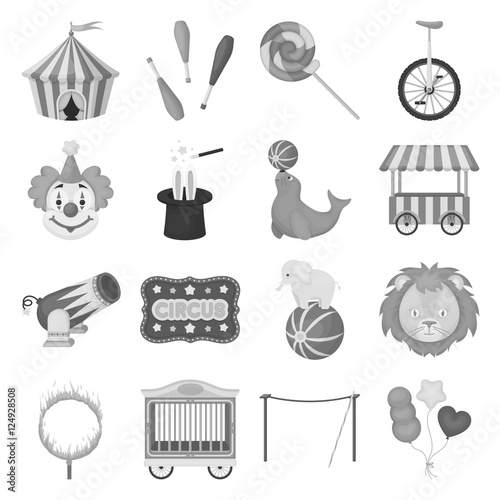 Circus set icons in monochrome style. Big collection of circus vector symbol stock illustration