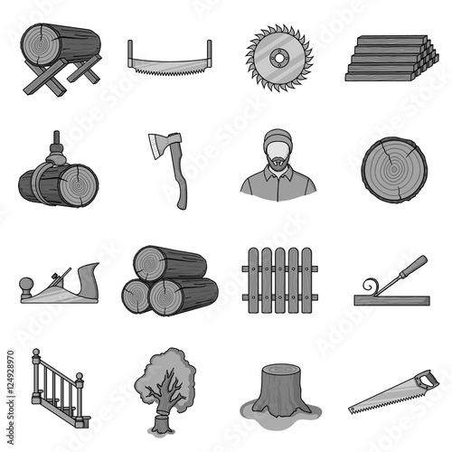 Sawmil and timber set icons in monochrome style. Big collection of sawmill and timber vector symbol stock illustration