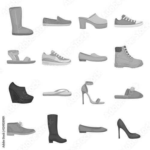 Shoes set icons in monochrome style. Big collection of shoes vector symbol stock illustration