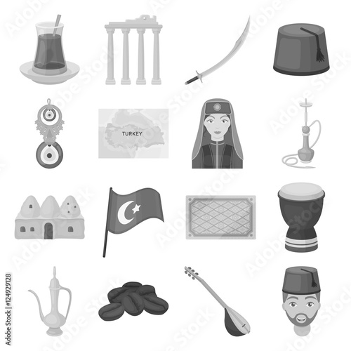 Turkey set icons in monochrome style. Big collection of Turkey vector symbol stock illustration