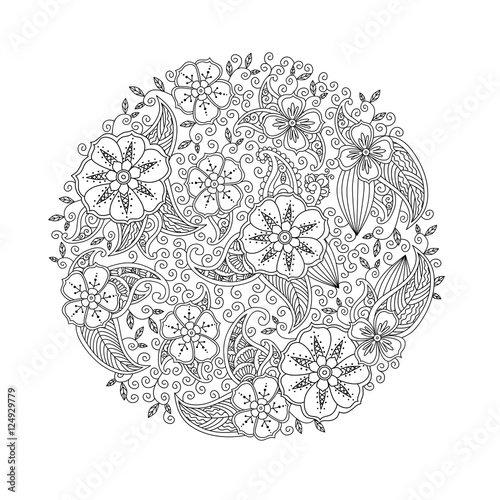 Mendie Mandala with flowers and leaves. Zenart inspired style.