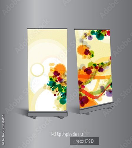 Roll up banner stand design. Vector.