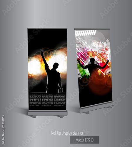 Roll up banner stand design. Vector.