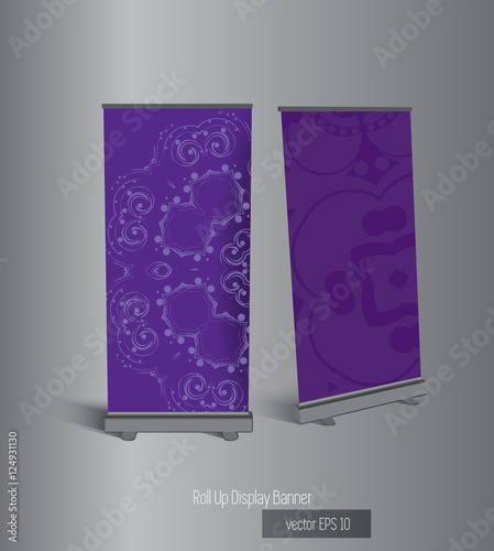 Roll up banner stand design. Vector.