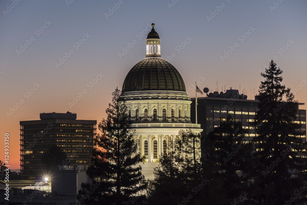 California State Capitorl Building Dome at Dusk
