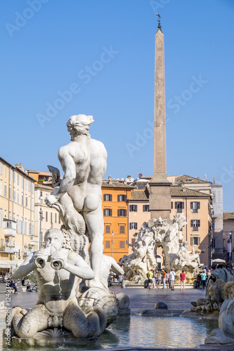 Fountains and Statues of Piazza Navona in Rome Italy
