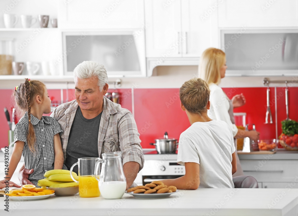 Happy large family on kitchen Happy large family on kitchen