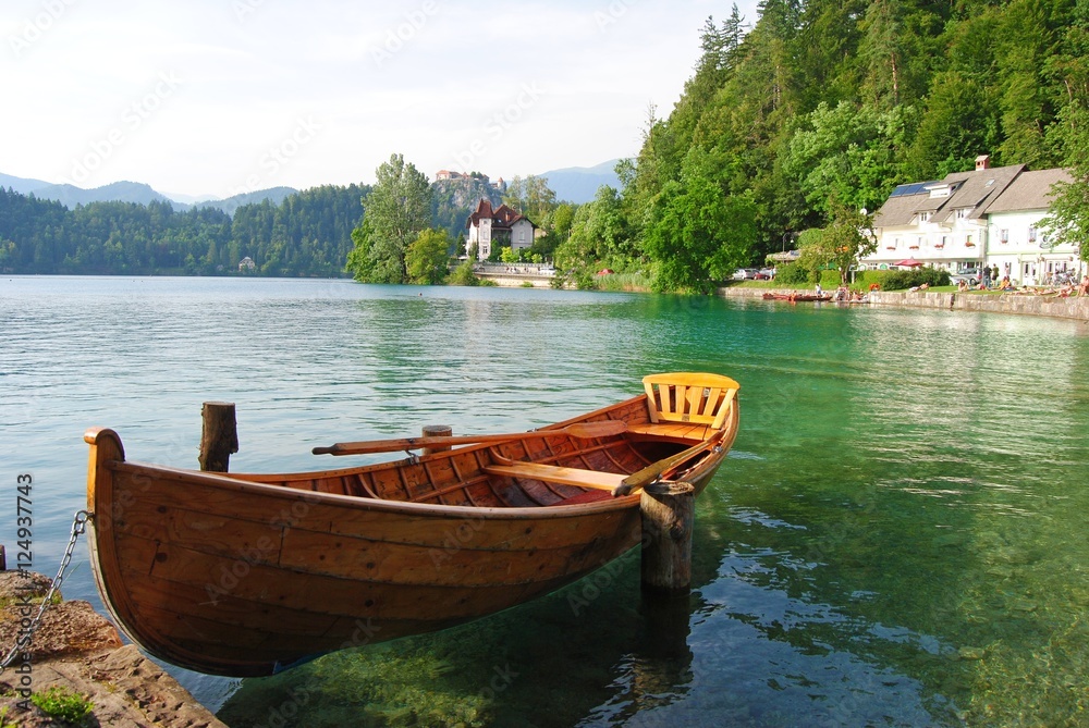 Pletna boat on lake Bled in Slovenia.