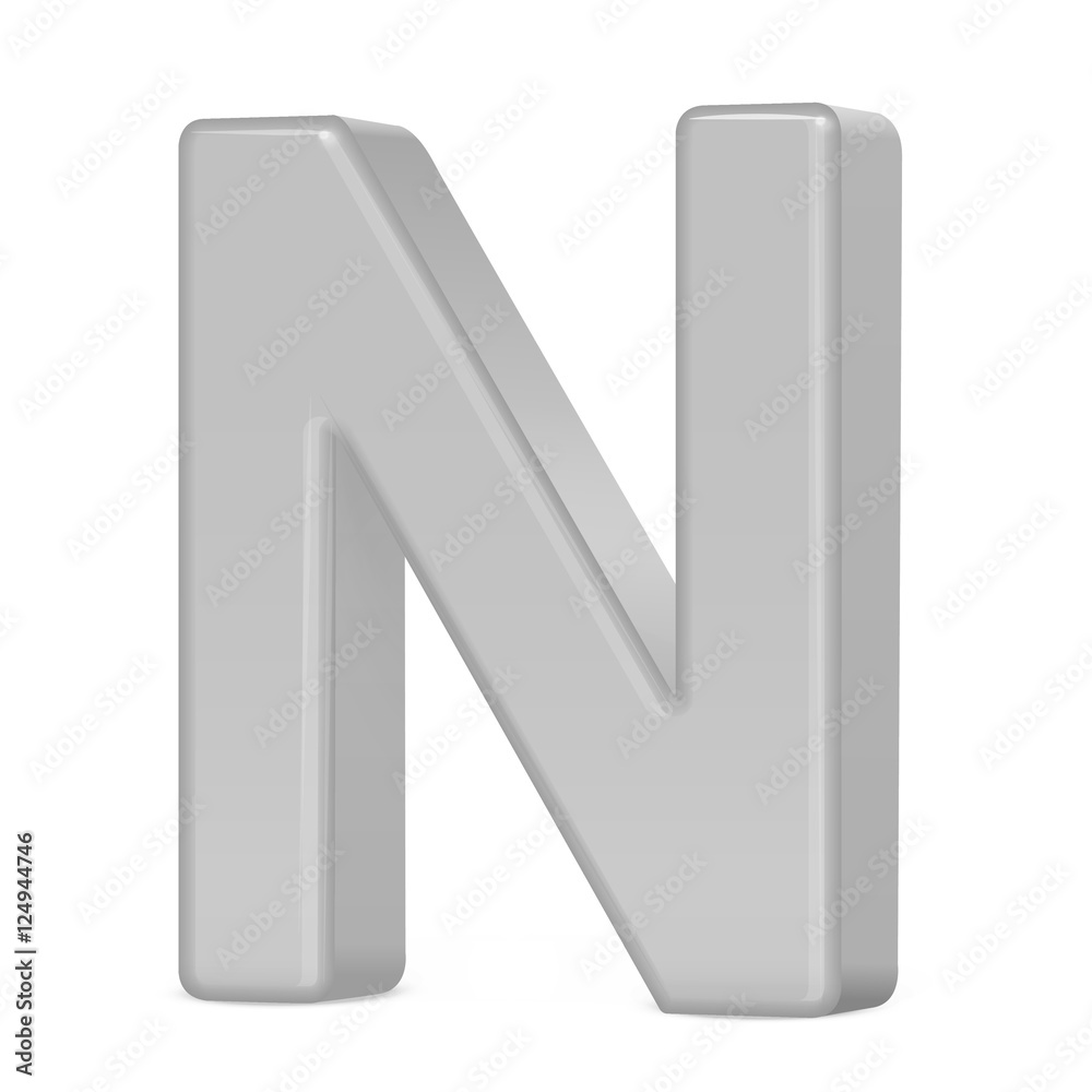 3d silver letter N 3d silver letter N
