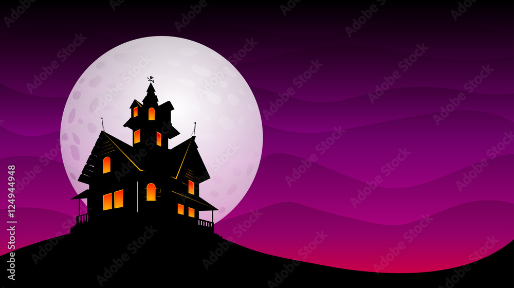 Naklejka premium Haunted old house with the moon in background
