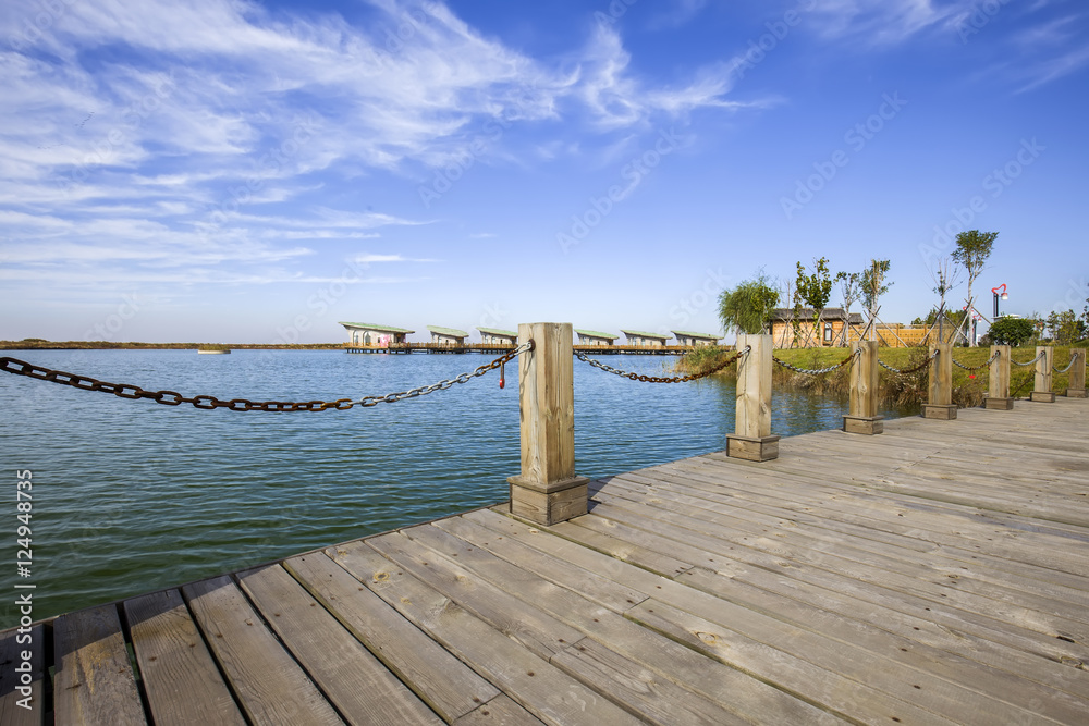 Obraz premium The wood bridge in wetland park