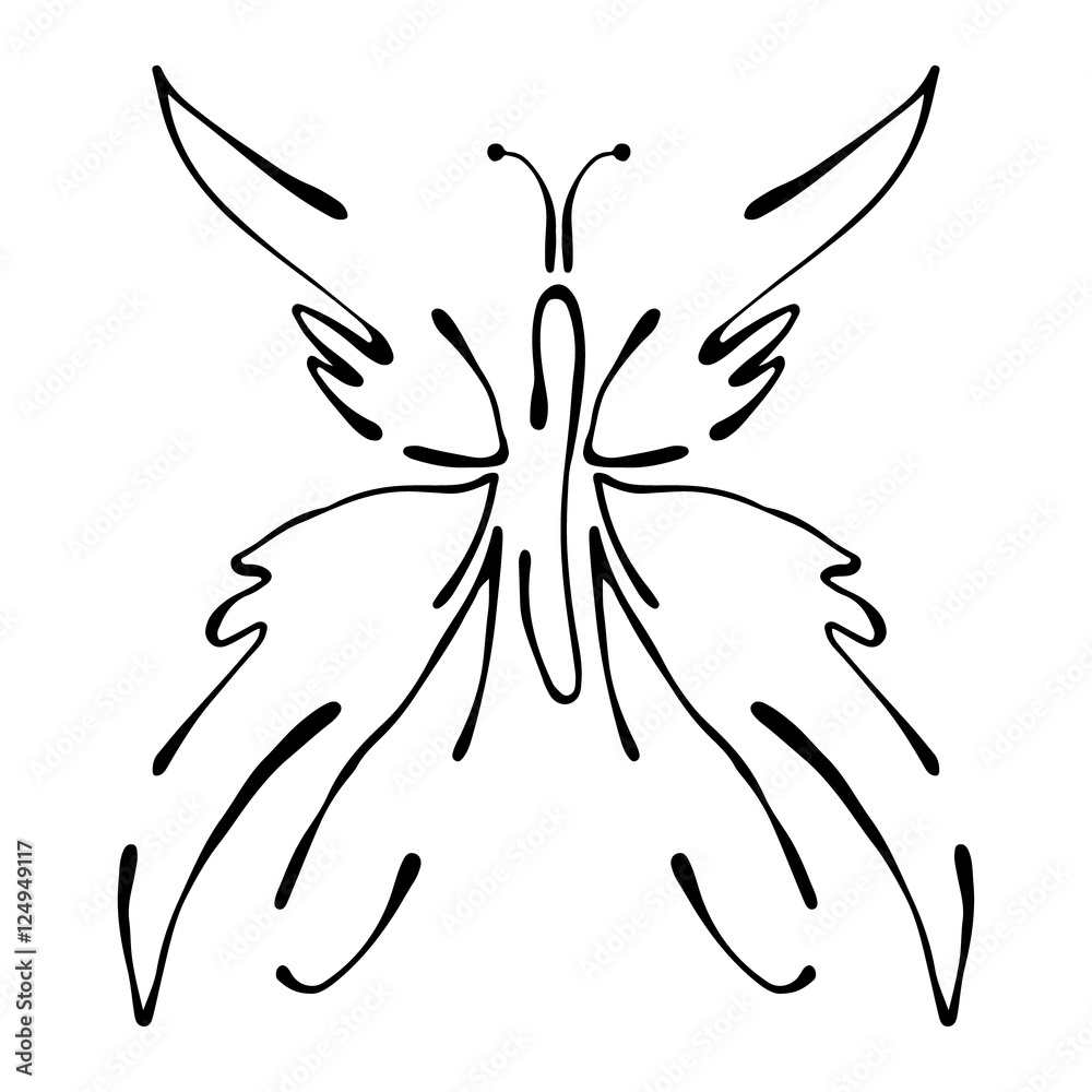 Vector black and white illustration of insect. Butterfly isolated on ...