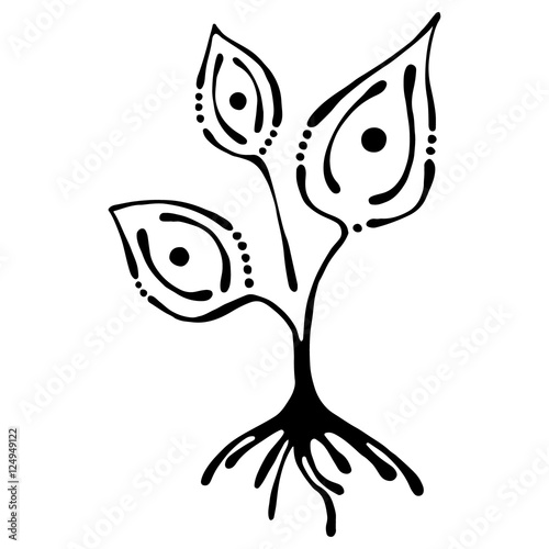 Vector hand drawn illustration, decorative ornamental stylized tree. Black and white graphic illustration isolated on the white background. Inc drawing silhouette. Decorative artistic ornamental wood