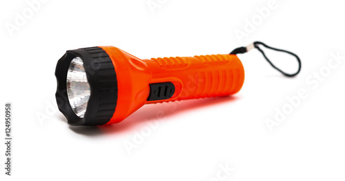 red and black pocket electric flashlight on white background