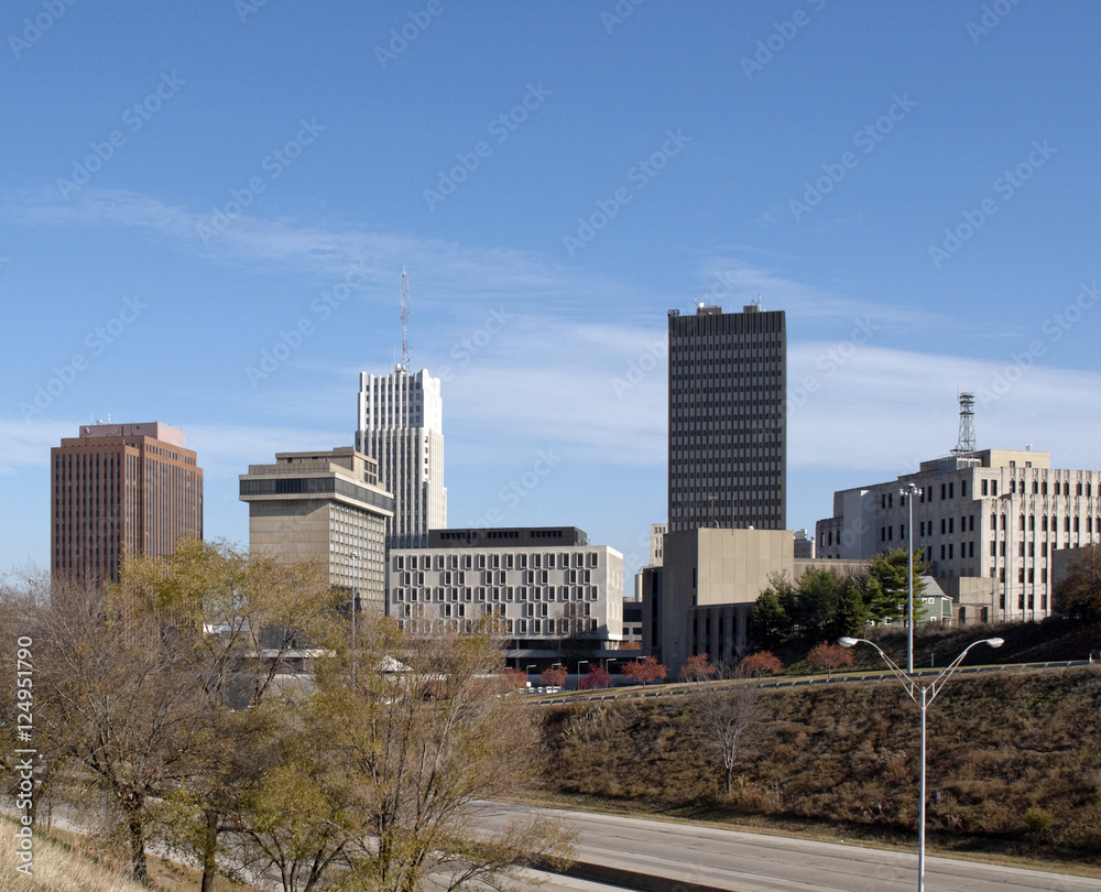 A view of the skyline of Akron, Ohio.