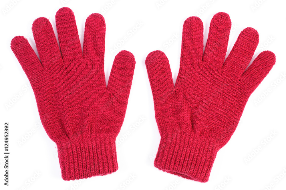 Foto Stock Pair of woolen gloves for woman on white background | Adobe Stock