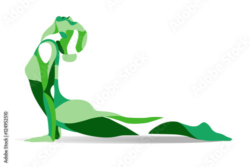 Trendy stylized illustration movement, yoga poses, young woman practicing asanas, line vector silhouette