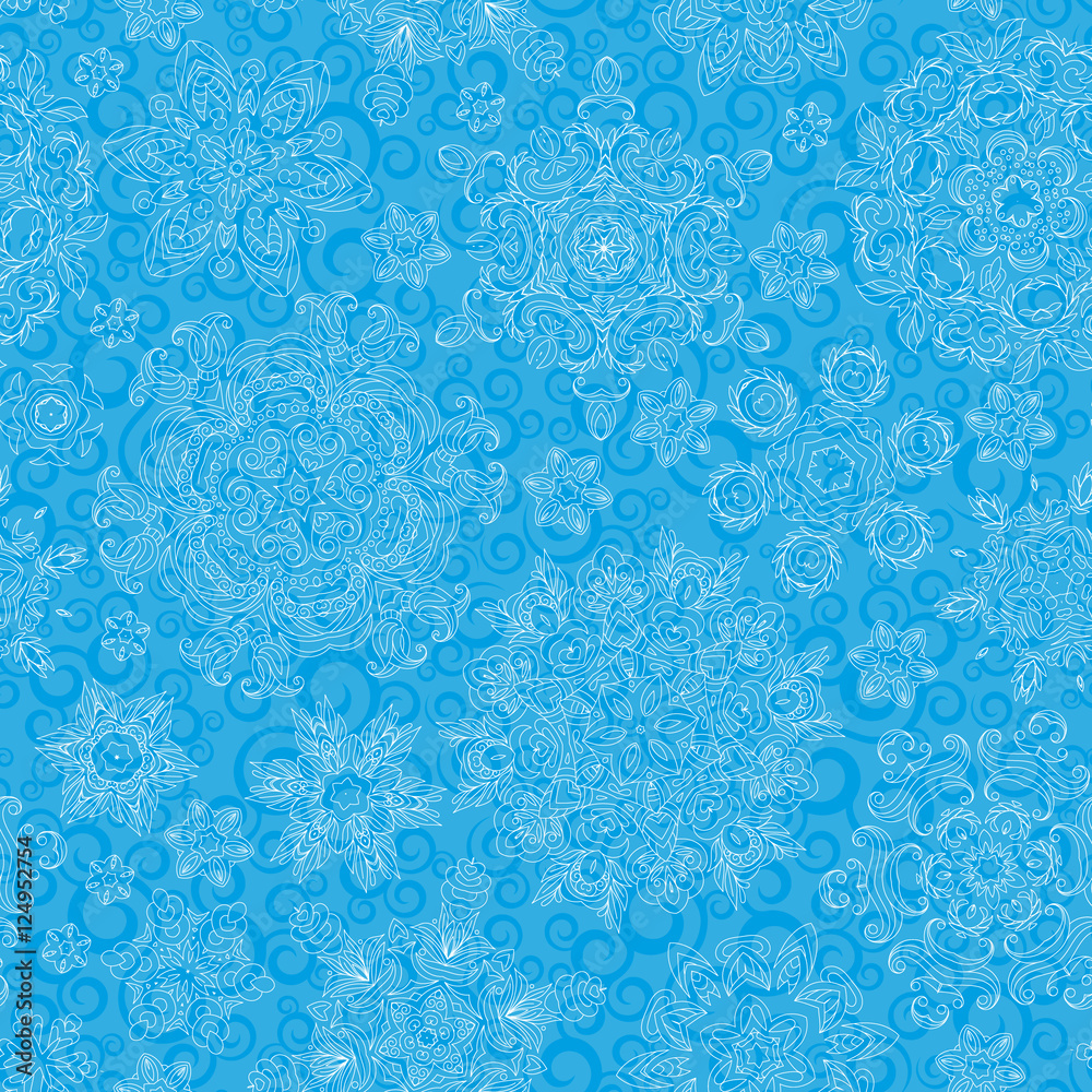 Seamless pattern of snowflakes. Golden snowflakes on dark background. EPS 8.