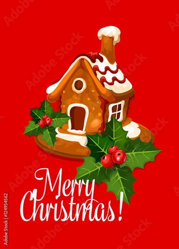 Christmas card with gingerbread house