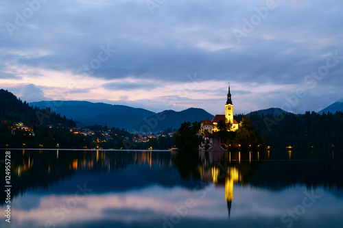 Bled with lake, island and mountains in background