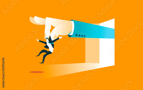 Large hand throws worker