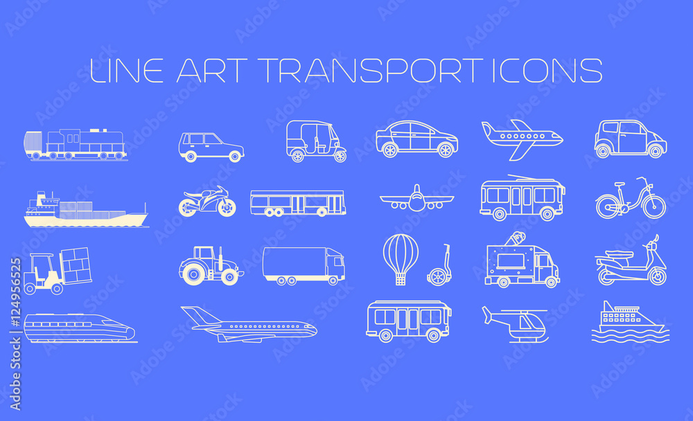 Transport line icons big set on the blue background vector illustration