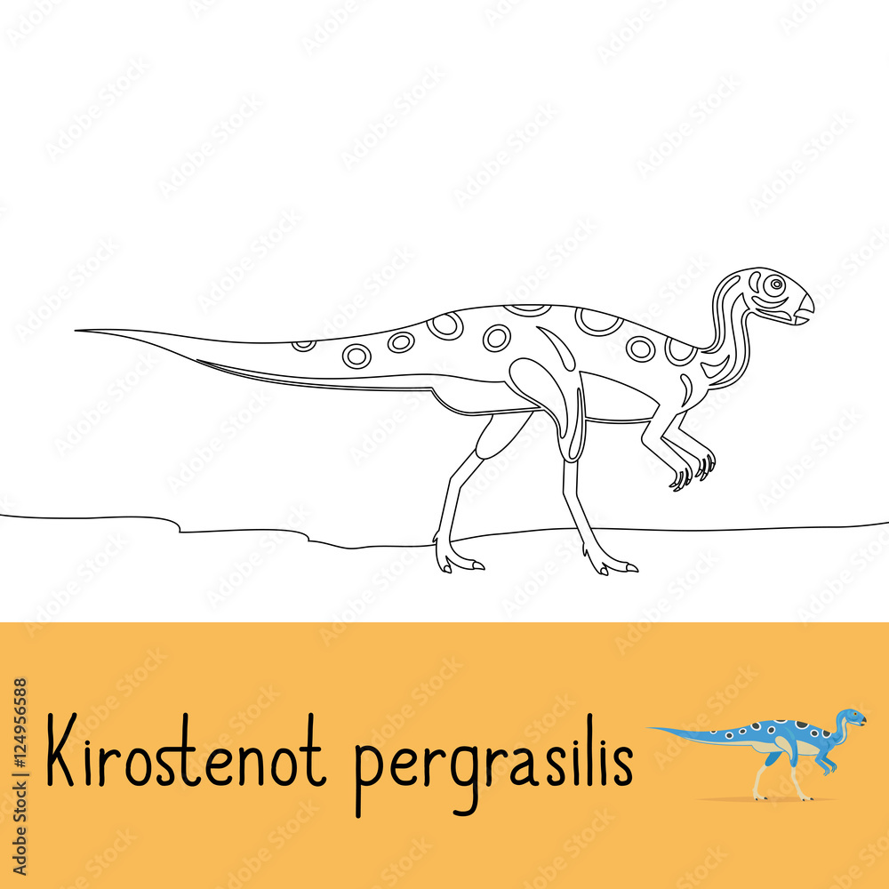 Fototapeta premium Coloring page for kids with Kirostenot pergrasilis dinosaur and colored preview. Vector illustration