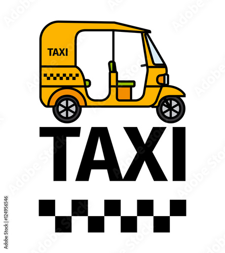 Tuk-tuk rickshaw taxi transport, advertising poster, vector illustration