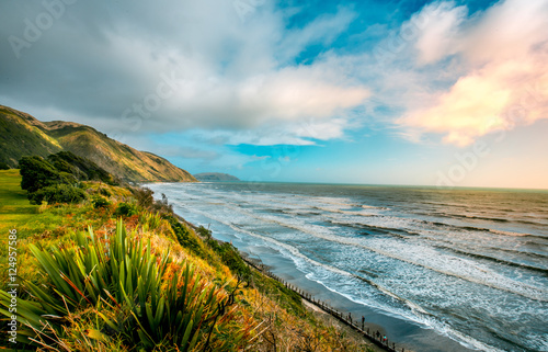 Beautiful Waikawa Beach scenes in Paekakariki wellington, New Zealand photo
