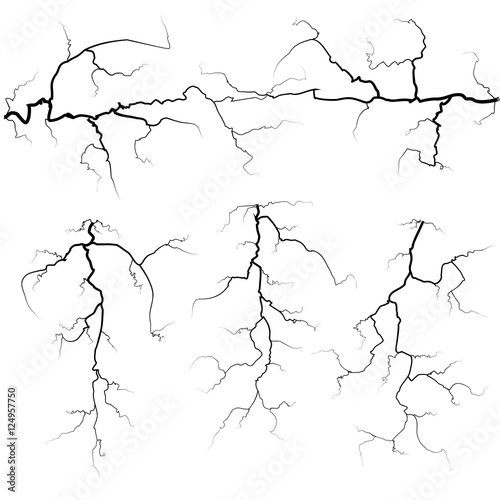 Set of thunder bolts in black isolated over white