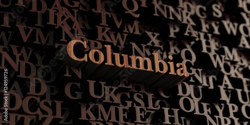 Columbia - Wooden 3D rendered letters/message. Can be used for an online banner ad or a print postcard.