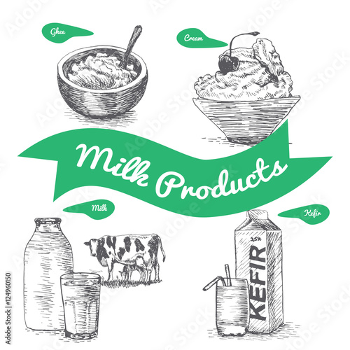 Dairy products colorful illustration.