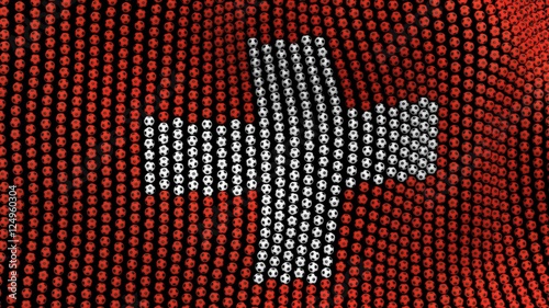 Flag of Switzerland, consisting of many soccer balls fluttering in the wind, on a black background. 3D illustration.