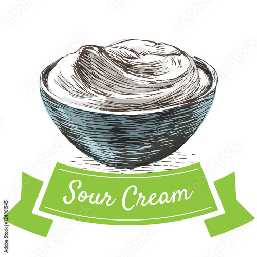 Sour cream colorful illustration.
