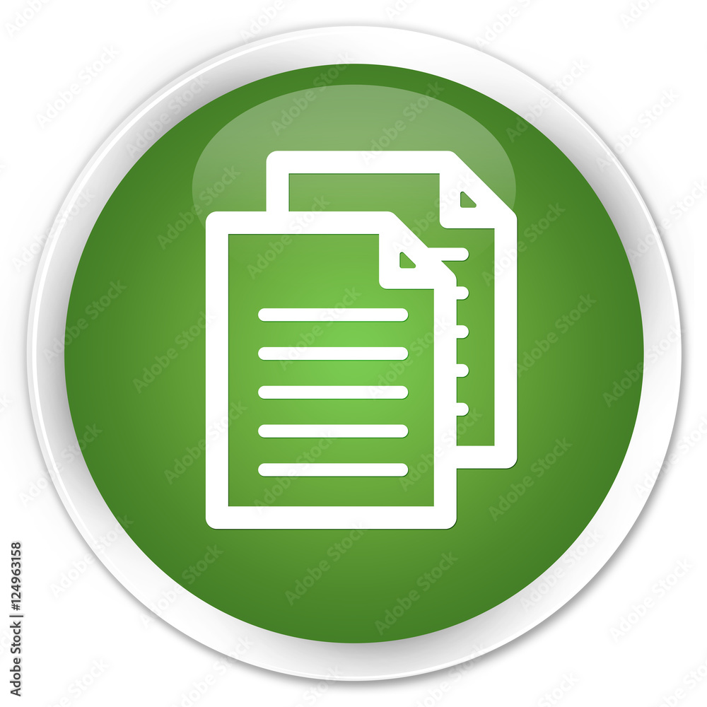 Documents icon soft green glossy round button Documents icon soft green glossy round button